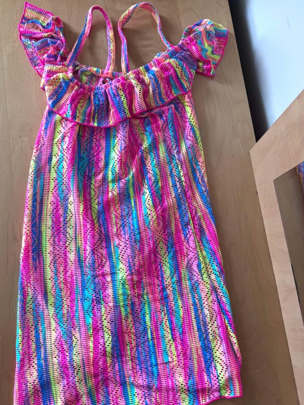 Girls Swim Dress Coverup in Neon Rainbow
